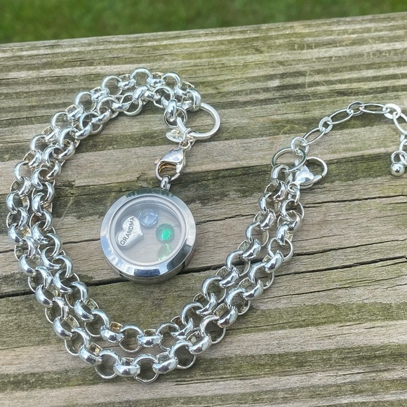 Origami Owl Floating Locket necklace Rolo chain Grandma heart rhinestone charms - Picture 9 of 11